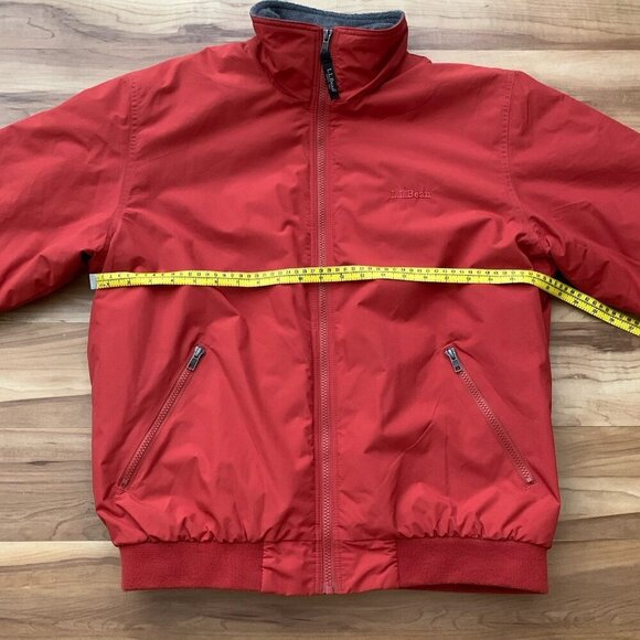 L.L Bean Coat Mens Medium Red Orange Thinsulate Bomber Jacket Fleece Lined Zip - Picture 3 of 13